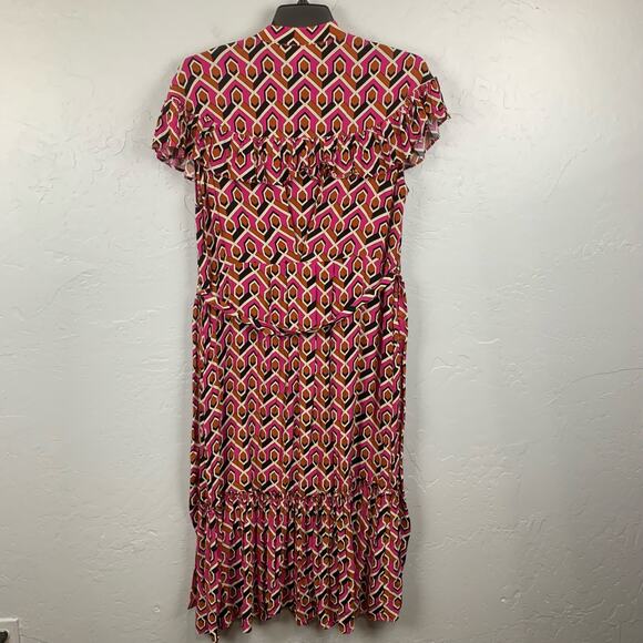 Anthro Corey Lynn Calter Shirt Dress Size Large Pink Geometric Print Tiered - Picture 5 of 11